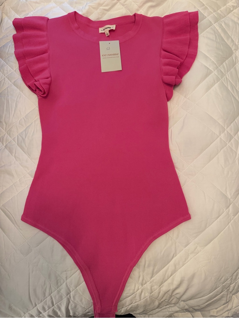 eesome Fuchsia Ruffle-Sleeve Ribbed Bodysuit - Picture 2 of 3